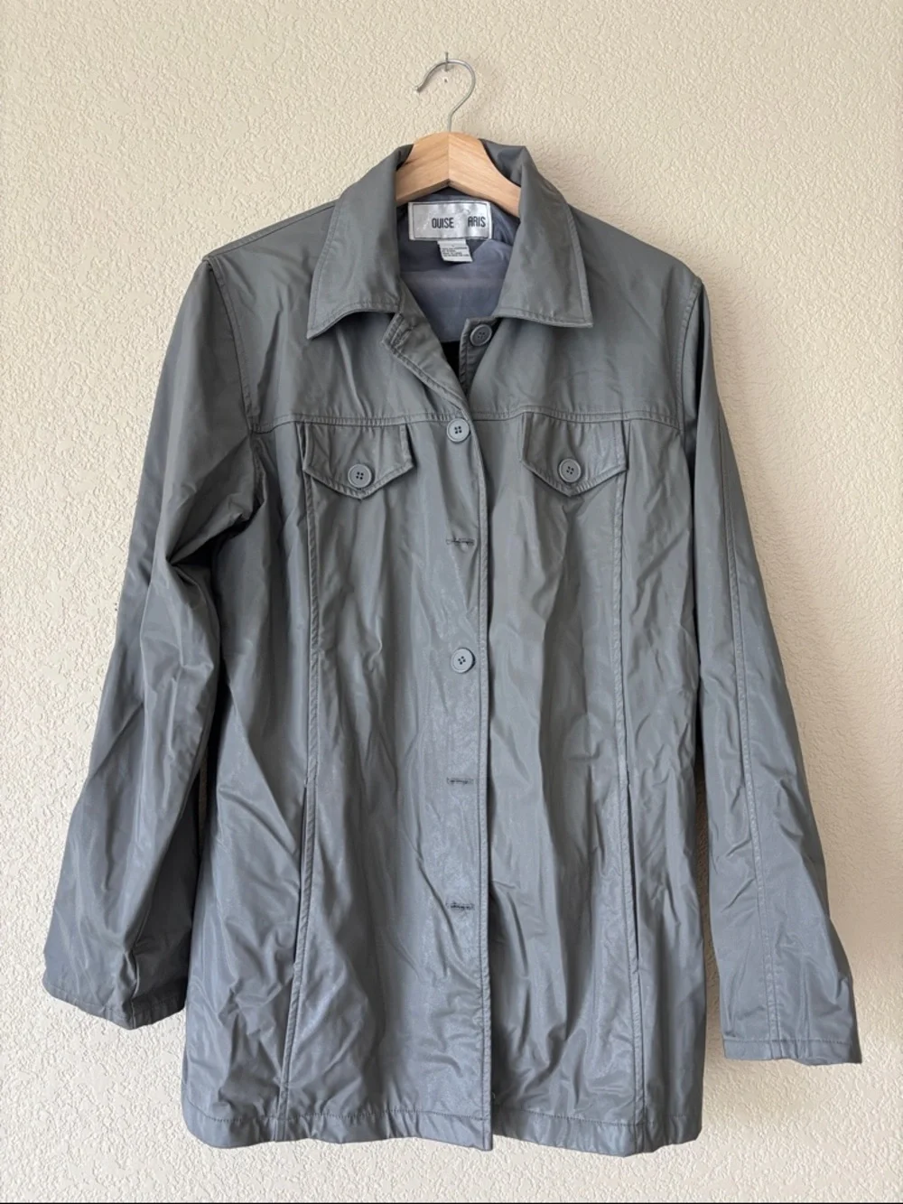 Louise Paris Vintage Women's Gray Button-Front Lightweight Coat/ Rain Jacket